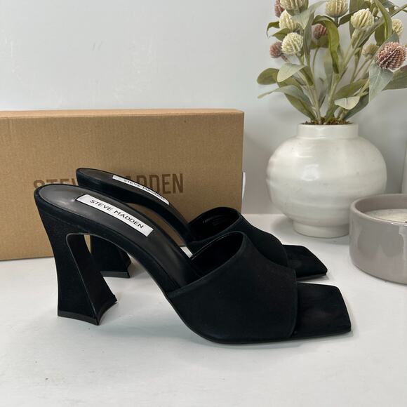 Steve Madden Fairfax Suede Heeled Slip On Sandal Black Women's 8.5 M Witchycore - Picture 1 of 12
